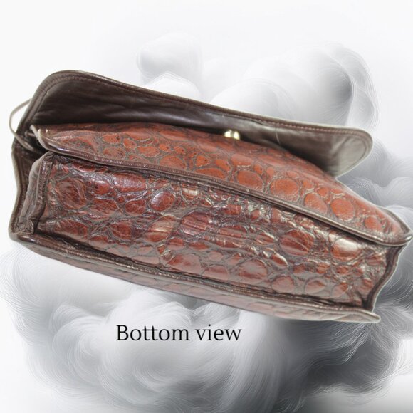 Carlos Falchi Vintage Two Tone Brown Leather Croc Embossed Convertible Shoulder - Picture 6 of 9